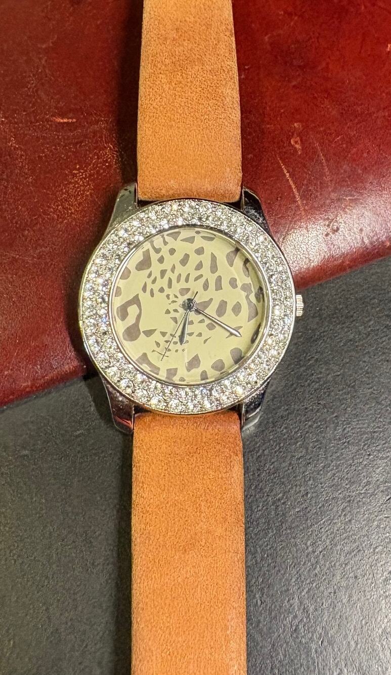 Women's Silver Tone 32mm Bloomingdale's Watch, Leather Band, Crystal Accents,